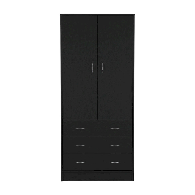 19  Modern Double-door Armoire with 3 Drawers and 1 Hanging Rod for Bedroom