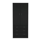 19  Modern Double-door Armoire with 3 Drawers and 1 Hanging Rod for Bedroom