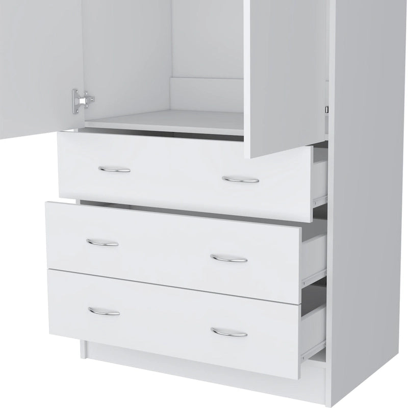 19  Modern Double-door Armoire with 3 Drawers and 1 Hanging Rod for Bedroom
