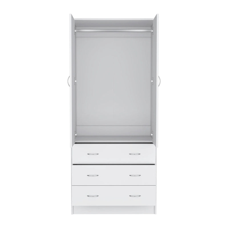 19  Modern Double-door Armoire with 3 Drawers and 1 Hanging Rod for Bedroom