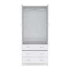 19  Modern Double-door Armoire with 3 Drawers and 1 Hanging Rod for Bedroom
