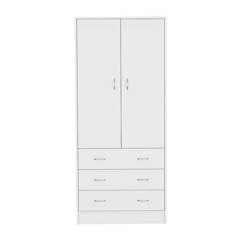 19  Modern Double-door Armoire with 3 Drawers and 1 Hanging Rod for Bedroom