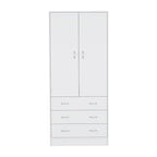 19  Modern Double-door Armoire with 3 Drawers and 1 Hanging Rod for Bedroom