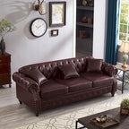 85.8  Technical Leather 3-Seater Sofa with Tufted Backrest & Storage