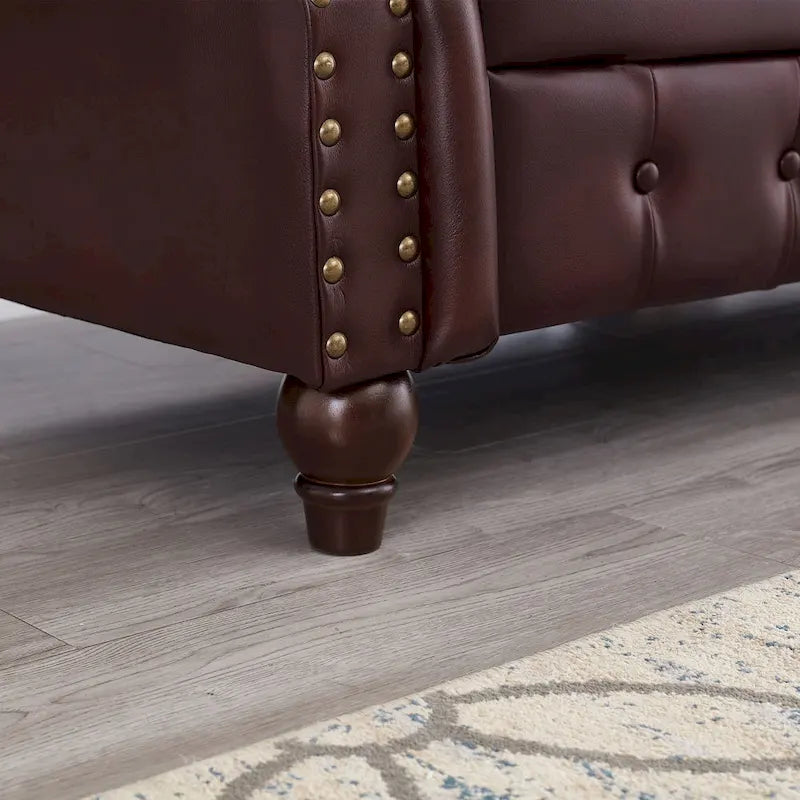 85.8  Technical Leather 3-Seater Sofa with Tufted Backrest & Storage