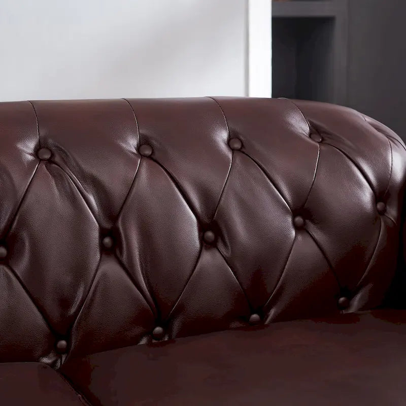85.8  Technical Leather 3-Seater Sofa with Tufted Backrest & Storage