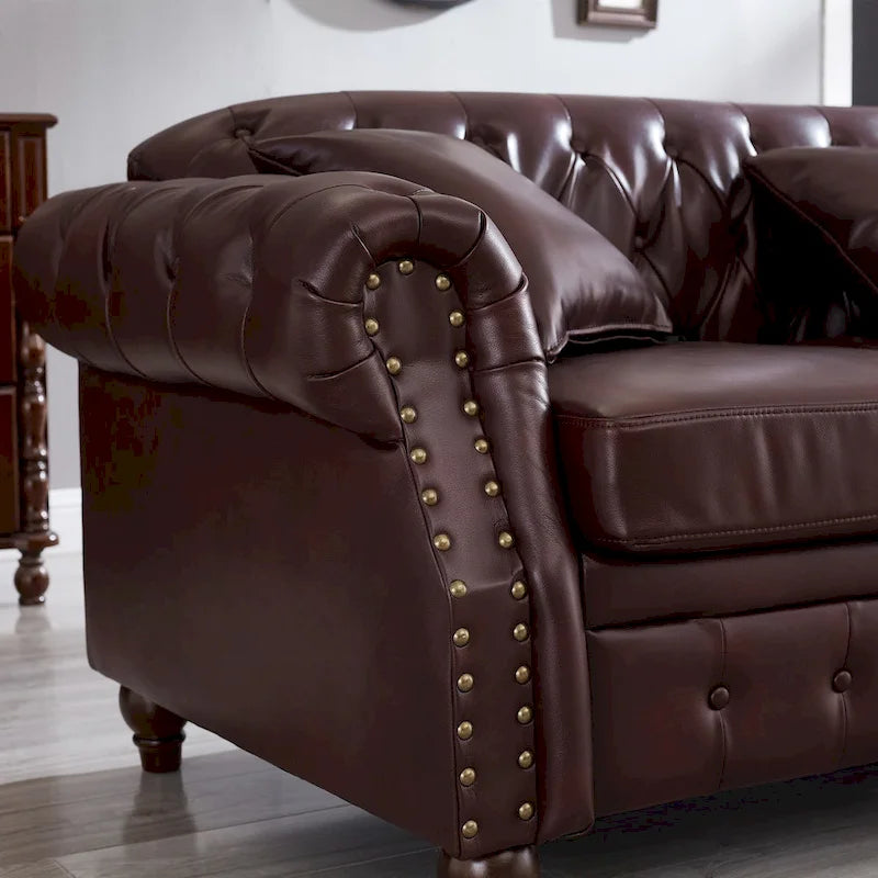 85.8  Technical Leather 3-Seater Sofa with Tufted Backrest & Storage