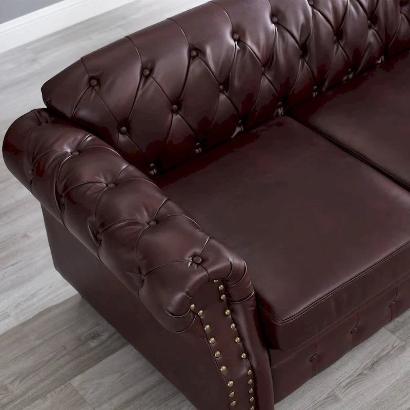 85.8  Technical Leather 3-Seater Sofa with Tufted Backrest & Storage