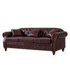 85.8  Technical Leather 3-Seater Sofa with Tufted Backrest & Storage