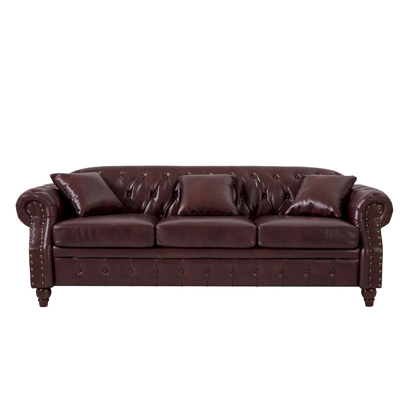 85.8  Technical Leather 3-Seater Sofa with Tufted Backrest & Storage