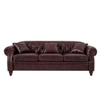 85.8  Technical Leather 3-Seater Sofa with Tufted Backrest & Storage