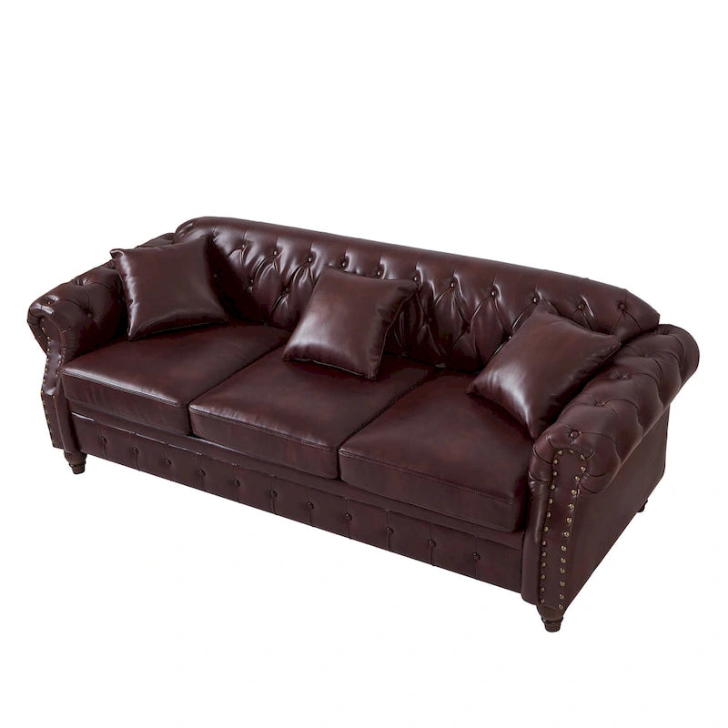 85.8  Technical Leather 3-Seater Sofa with Tufted Backrest & Storage
