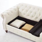 85.8  Technical Leather 3-Seater Sofa with Tufted Backrest & Storage