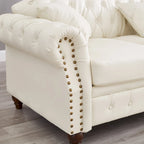 85.8  Technical Leather 3-Seater Sofa with Tufted Backrest & Storage