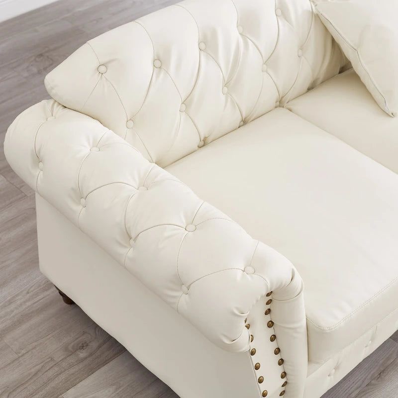 85.8  Technical Leather 3-Seater Sofa with Tufted Backrest & Storage