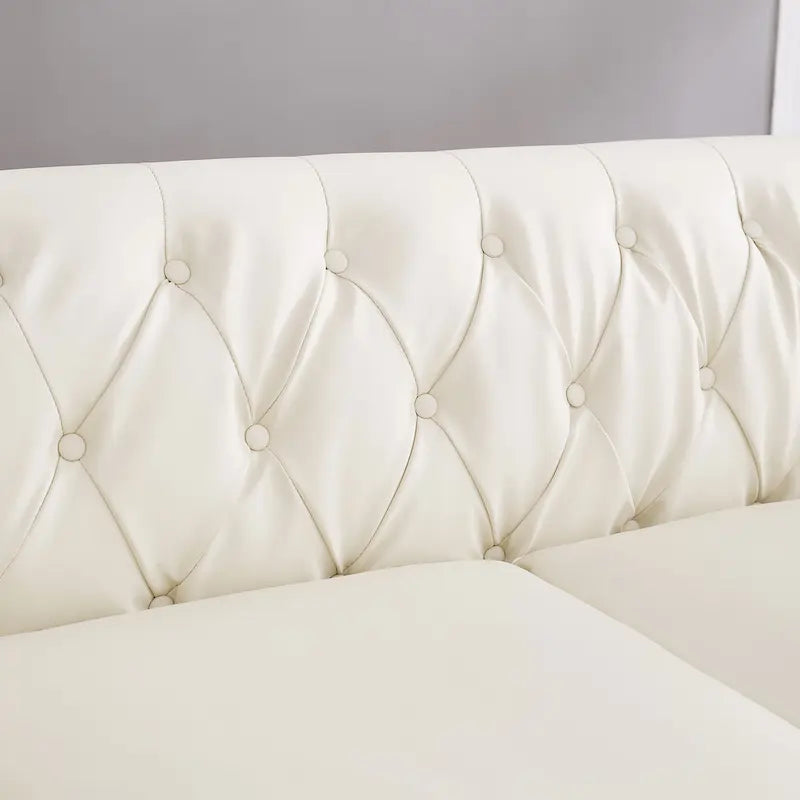 85.8  Technical Leather 3-Seater Sofa with Tufted Backrest & Storage
