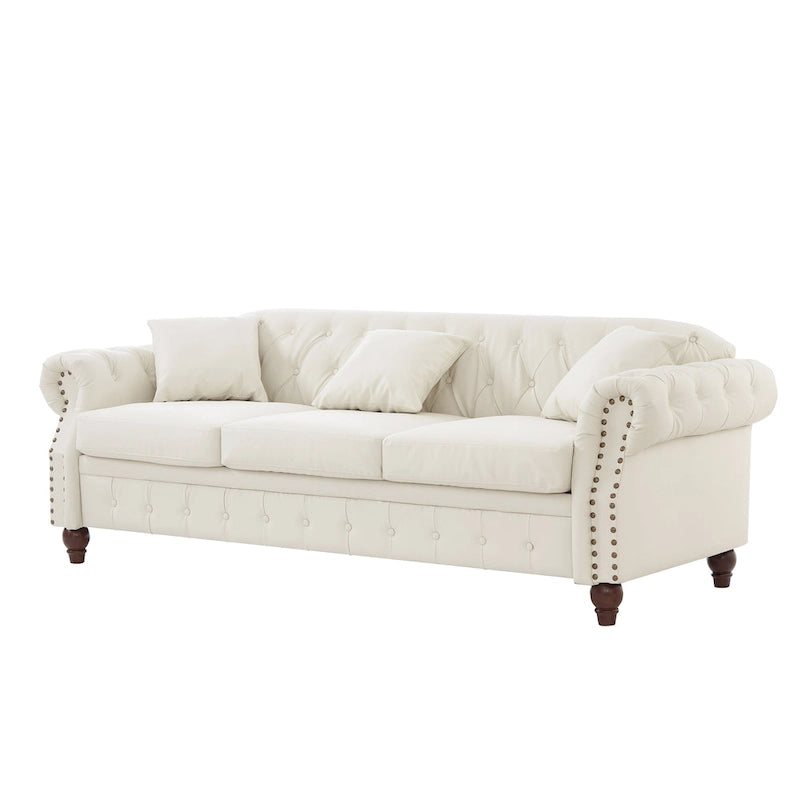 85.8  Technical Leather 3-Seater Sofa with Tufted Backrest & Storage