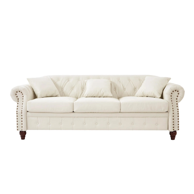 85.8  Technical Leather 3-Seater Sofa with Tufted Backrest & Storage