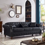 85.8  Technical Leather 3-Seater Sofa with Tufted Backrest & Storage