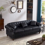 85.8  Technical Leather 3-Seater Sofa with Tufted Backrest & Storage