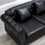 85.8  Technical Leather 3-Seater Sofa with Tufted Backrest & Storage