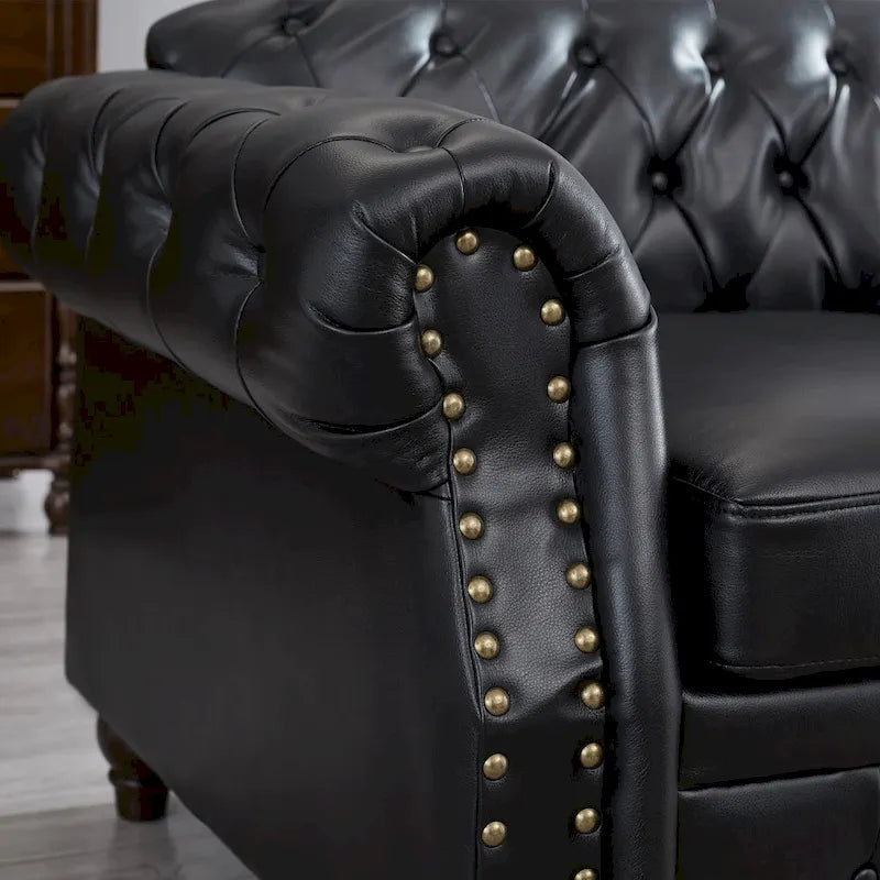 85.8  Technical Leather 3-Seater Sofa with Tufted Backrest & Storage