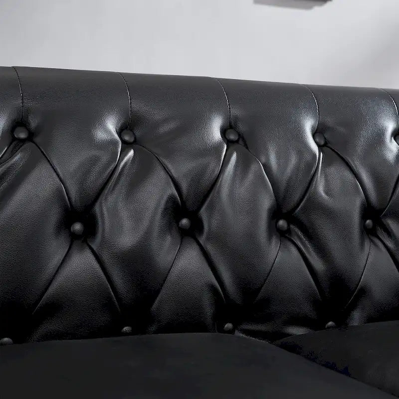 85.8  Technical Leather 3-Seater Sofa with Tufted Backrest & Storage