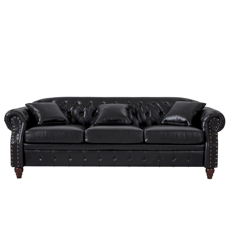 85.8  Technical Leather 3-Seater Sofa with Tufted Backrest & Storage
