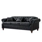 85.8  Technical Leather 3-Seater Sofa with Tufted Backrest & Storage