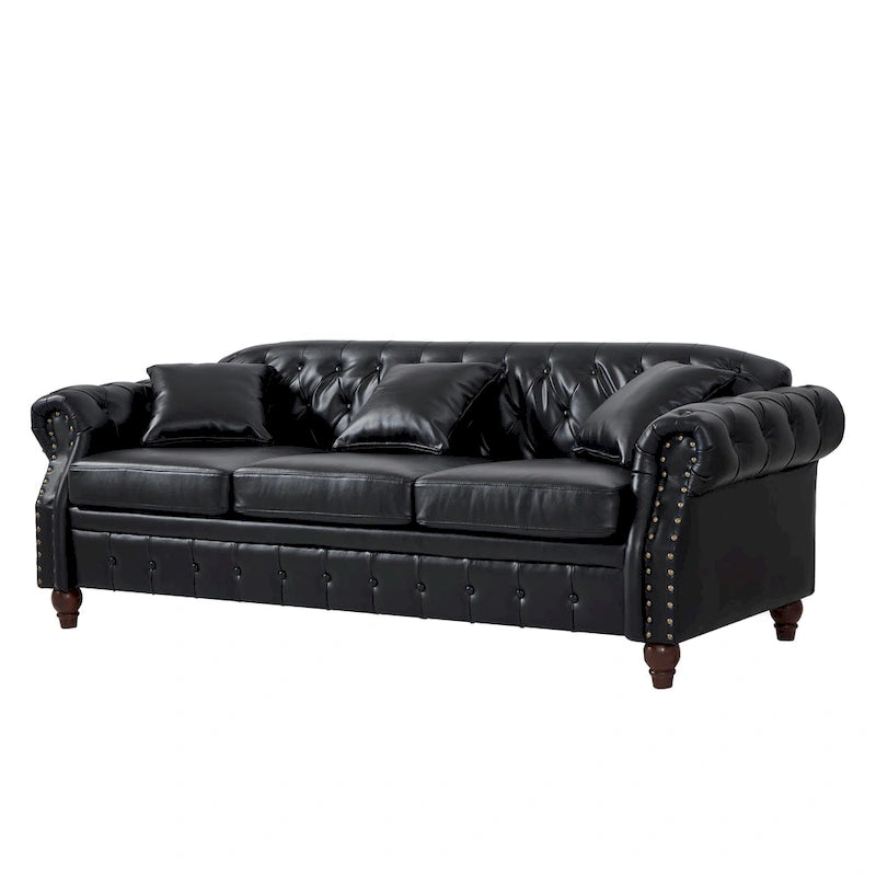 85.8  Technical Leather 3-Seater Sofa with Tufted Backrest & Storage