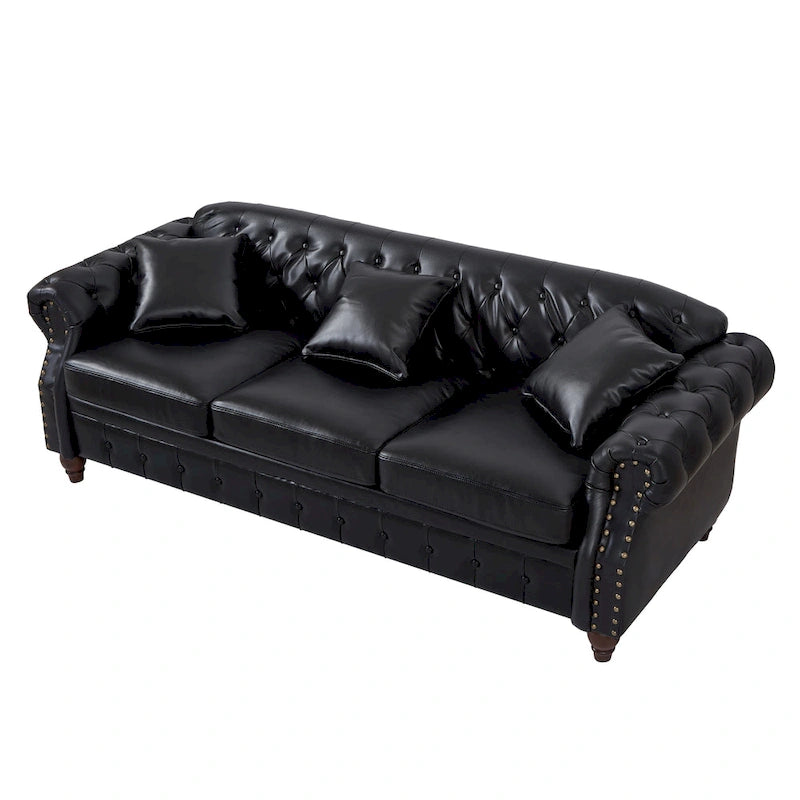 85.8  Technical Leather 3-Seater Sofa with Tufted Backrest & Storage