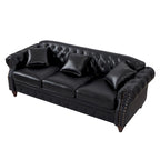 85.8  Technical Leather 3-Seater Sofa with Tufted Backrest & Storage