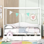 Twin Size Wood Canopy Day Bed with 2 Drawers