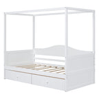 Twin Size Wood Canopy Day Bed with 2 Drawers