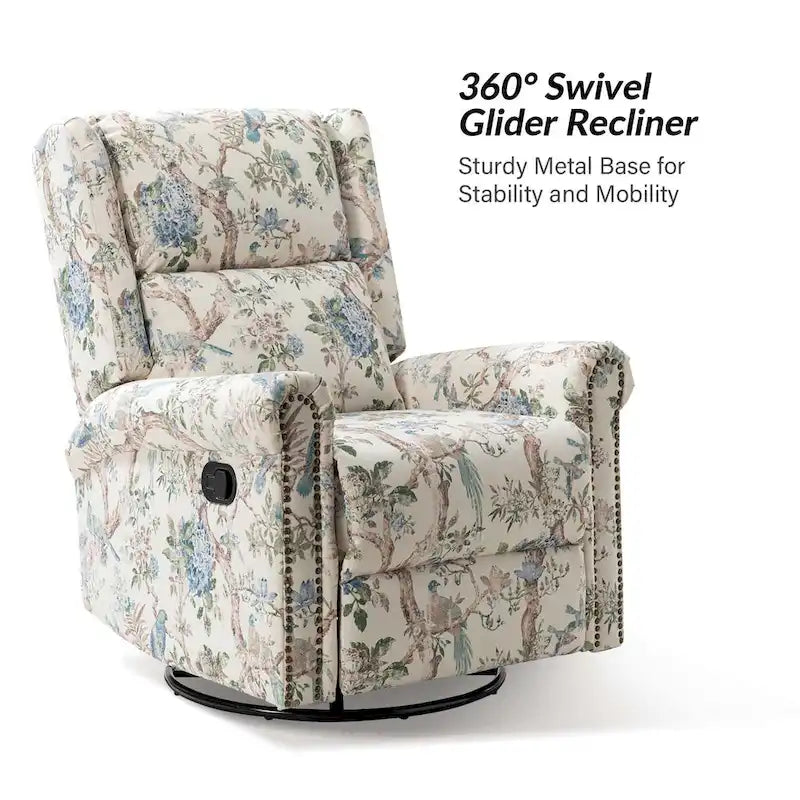 Leopold Transitional Floral Print Manual Swivel Rocking Recliner with Nailhead Trims Set of 2 by HULALA HOME