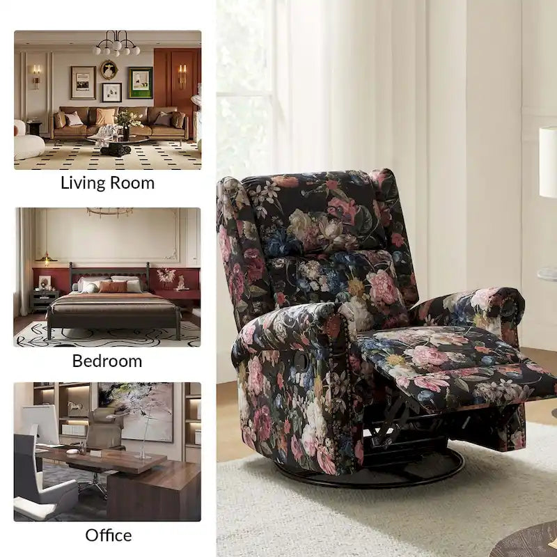 Leopold Transitional Floral Print Manual Swivel Rocking Recliner with Nailhead Trims Set of 2 by HULALA HOME