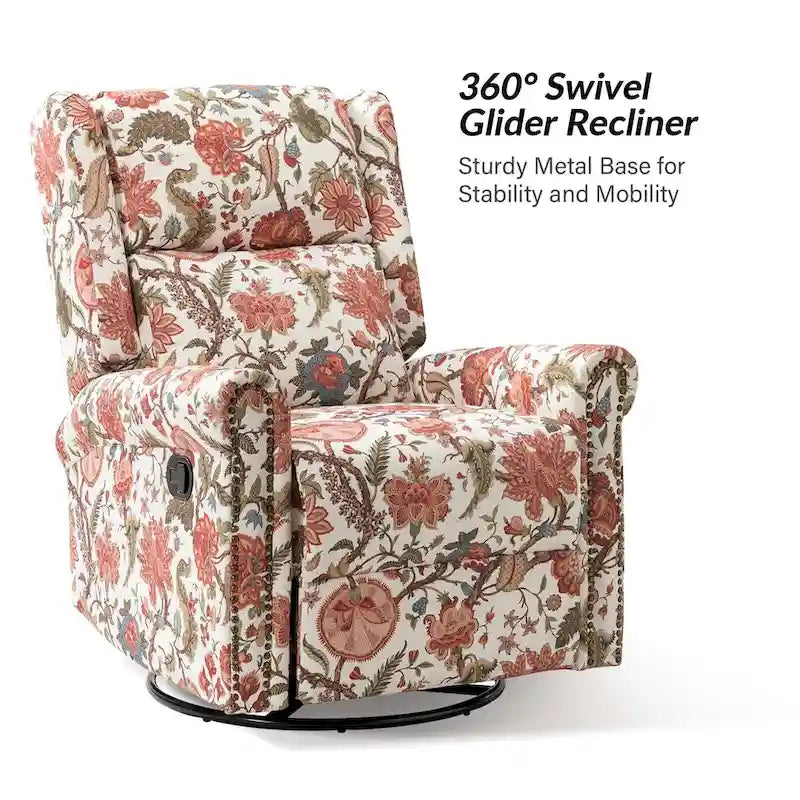 Leopold Transitional Floral Print Manual Swivel Rocking Recliner with Nailhead Trims Set of 2 by HULALA HOME