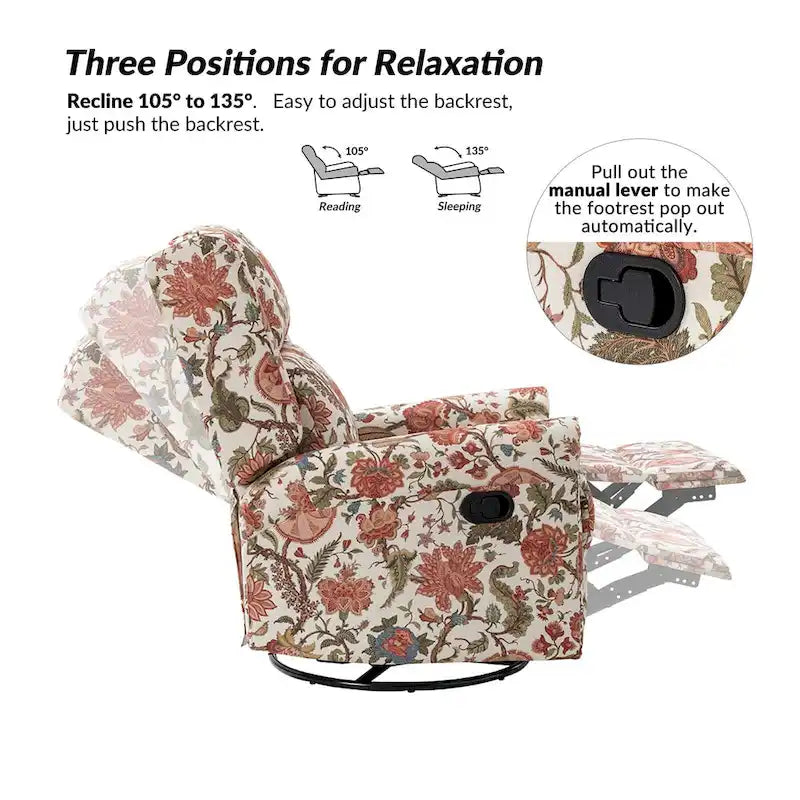 Leopold Transitional Floral Print Manual Swivel Rocking Recliner with Nailhead Trims Set of 2 by HULALA HOME