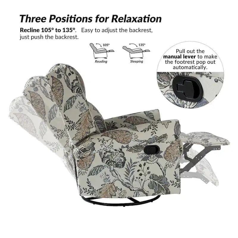Leopold Transitional Floral Print Manual Swivel Rocking Recliner with Nailhead Trims Set of 2 by HULALA HOME