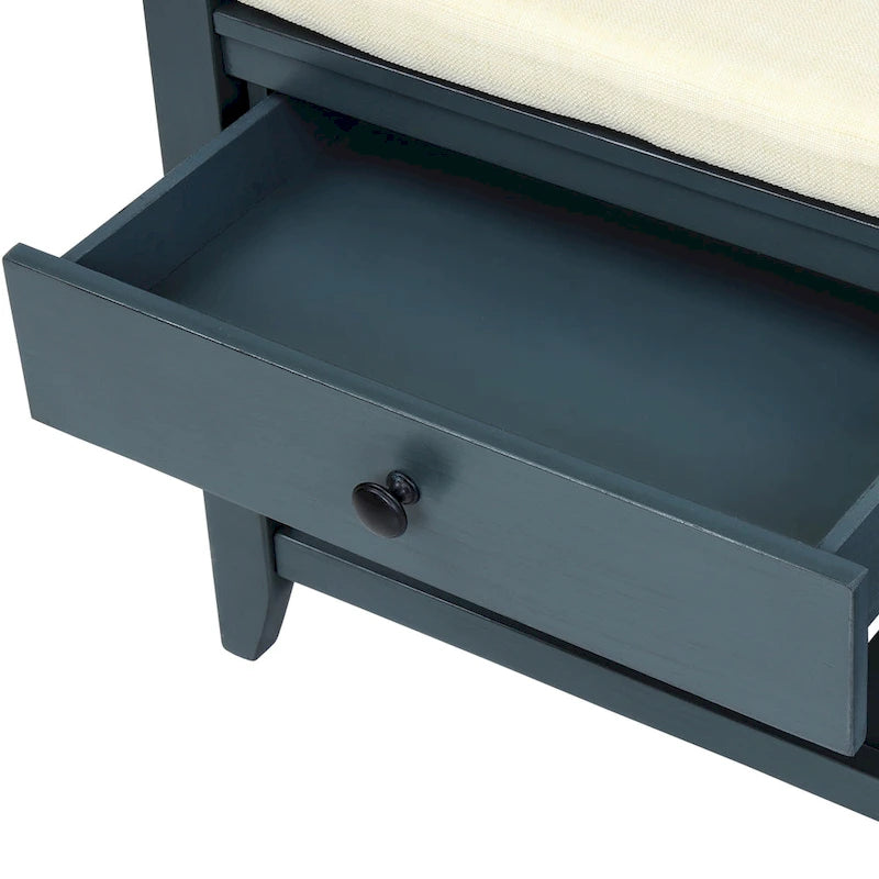 Contemporary Cushioned Shoe Rack with 2 Drawers and Open Shelf