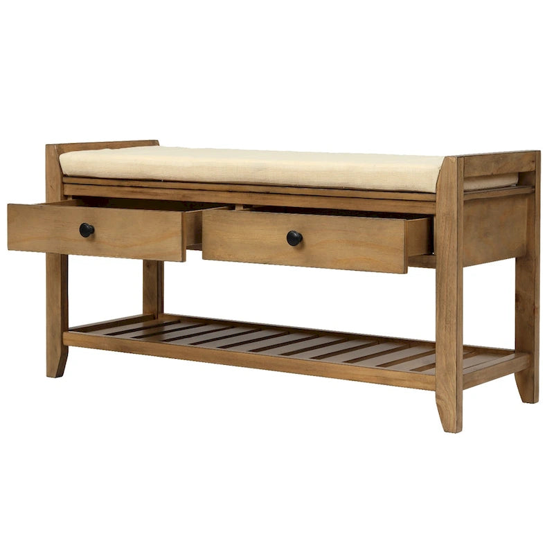 Contemporary Cushioned Shoe Rack with 2 Drawers and Open Shelf