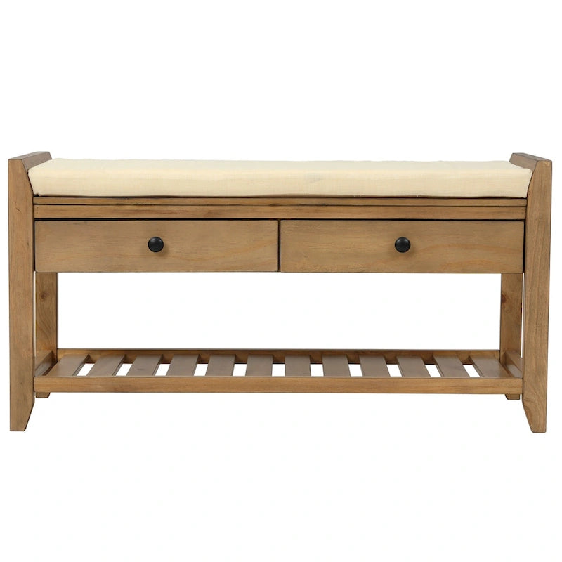 Contemporary Cushioned Shoe Rack with 2 Drawers and Open Shelf