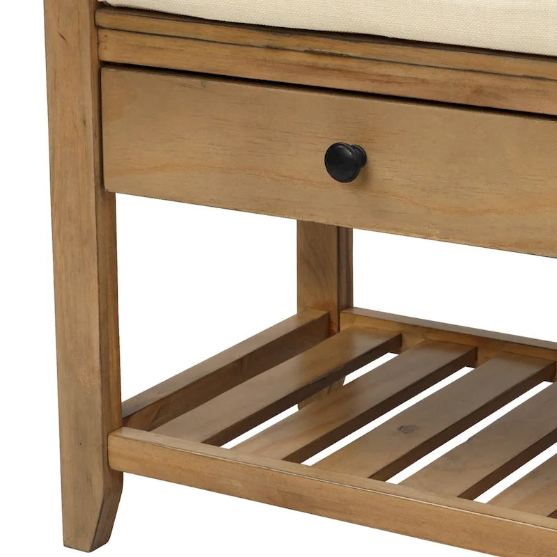 Contemporary Cushioned Shoe Rack with 2 Drawers and Open Shelf