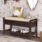 Contemporary Cushioned Shoe Rack with 2 Drawers and Open Shelf