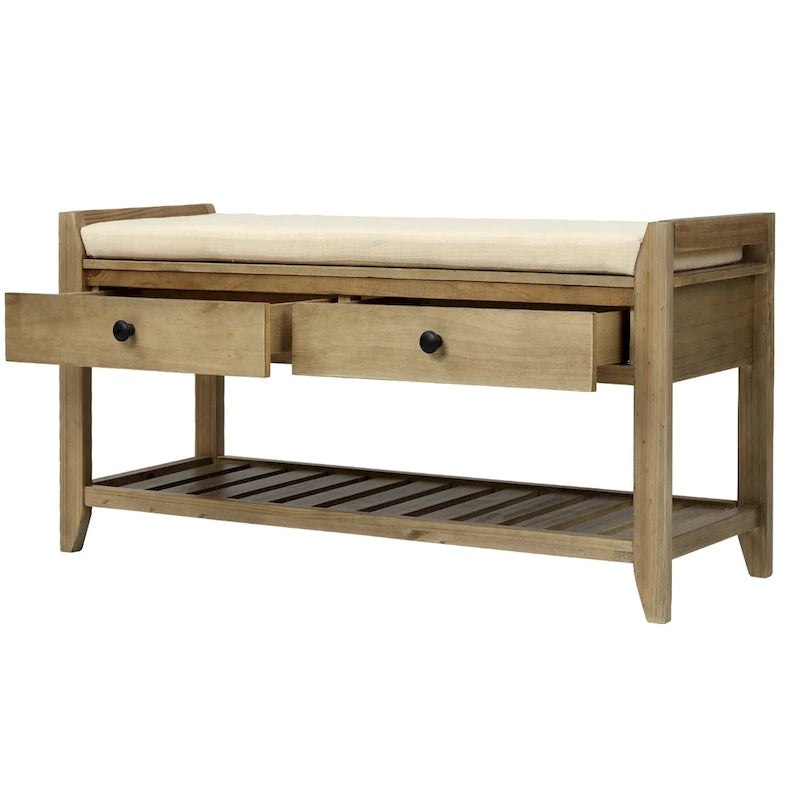 Contemporary Cushioned Shoe Rack with 2 Drawers and Open Shelf