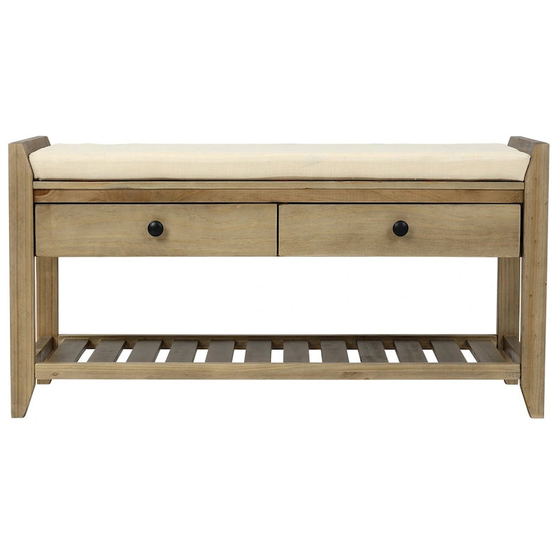 Contemporary Cushioned Shoe Rack with 2 Drawers and Open Shelf