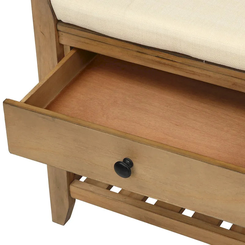 Contemporary Cushioned Shoe Rack with 2 Drawers and Open Shelf