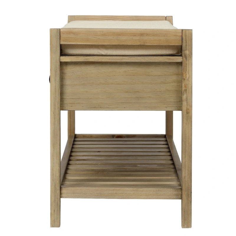 Contemporary Cushioned Shoe Rack with 2 Drawers and Open Shelf