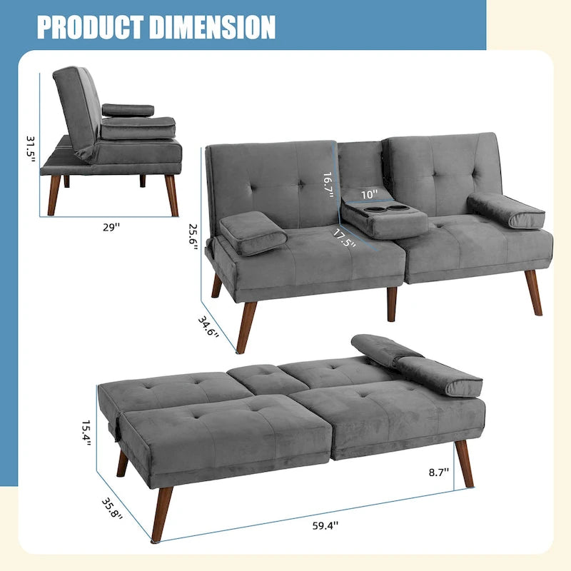 Futzca 60  Small Loveseat, 3 in 1 Cute Convertible Sofa Bed