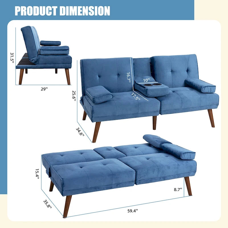 Futzca 60  Small Loveseat, 3 in 1 Cute Convertible Sofa Bed